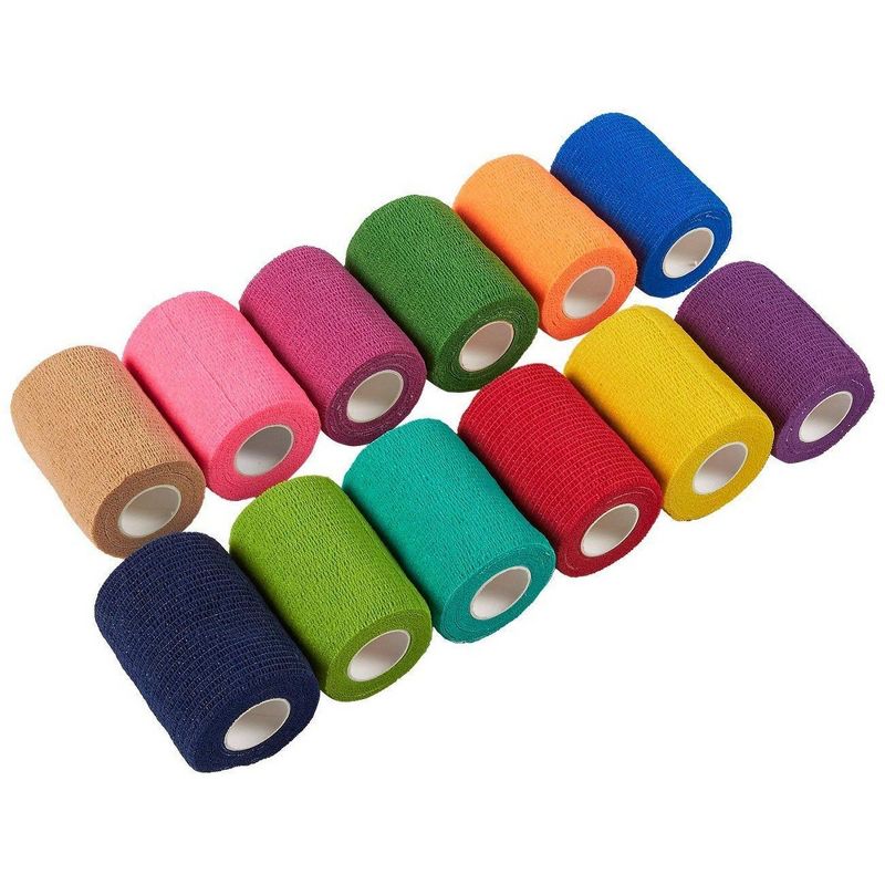Juvale 24 Pack Self Adhesive Bandage Wraps, Cohesive Tape, in 12 Colors, 3 In x 5 Yard