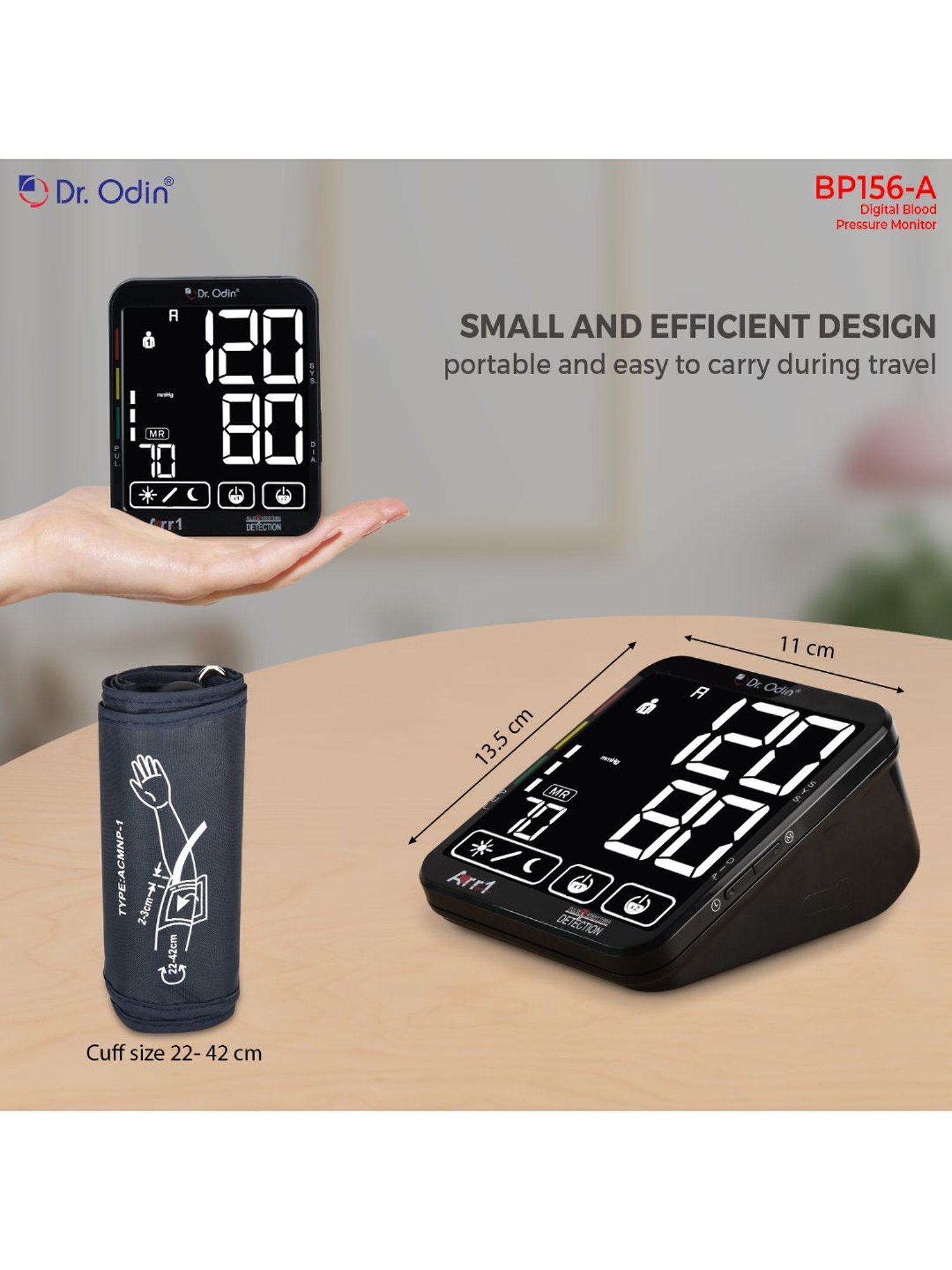Dr. Odin BP156A-A Digital Blood Pressure Monitor Machine Plus (Black)
