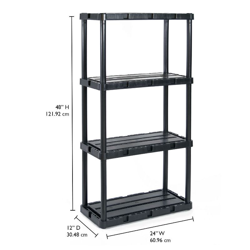 Gracious Living 91089-1C 24 x 12 x 33 Inch Knect A Shelf Fixed Height Light Duty Interlocking Home Storage 4 Shelf Shelving Unit, Black (2 Pack)
