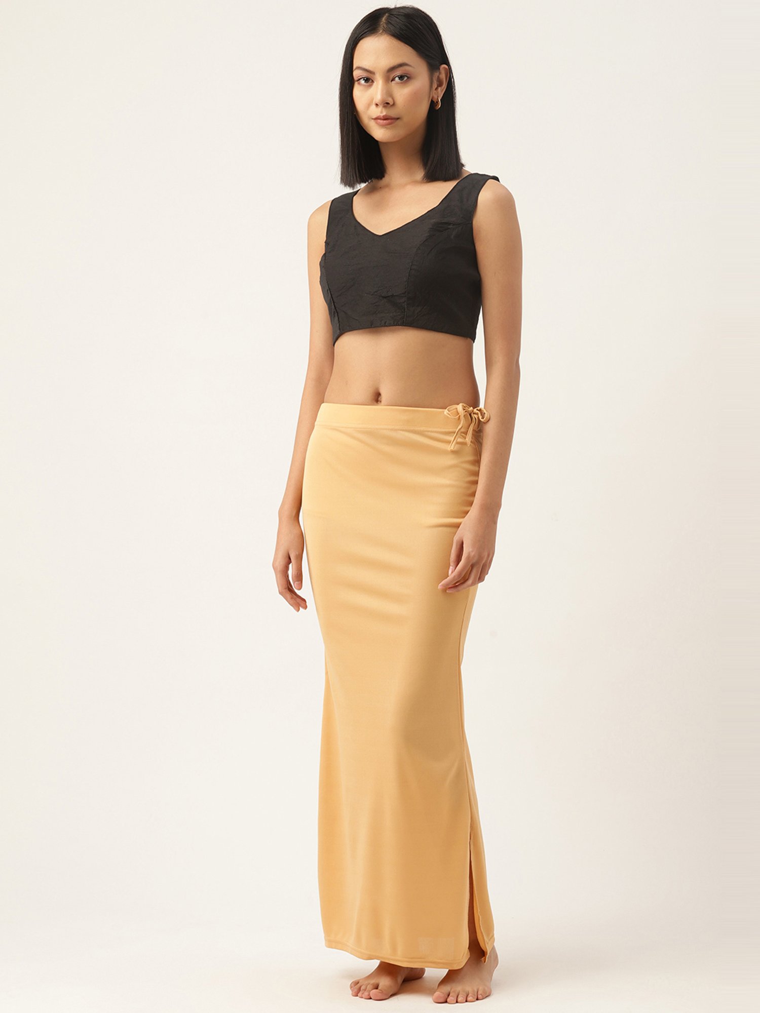 Ms.Lingies Beige Plain Saree Shapewear