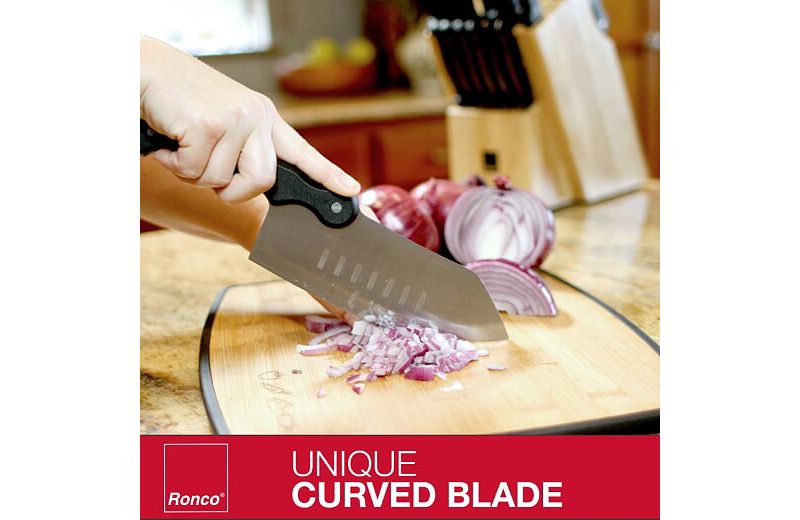 Ronco Triple Riveted Full Tang Rocker Knife with Curved Blade