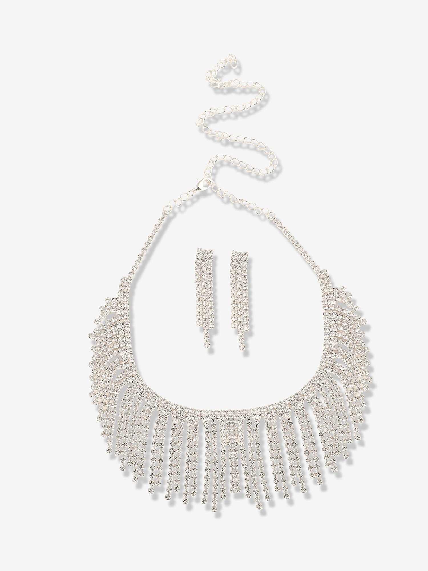 Sohi Silver Plated Designer Party Necklace and Earring Set For Women