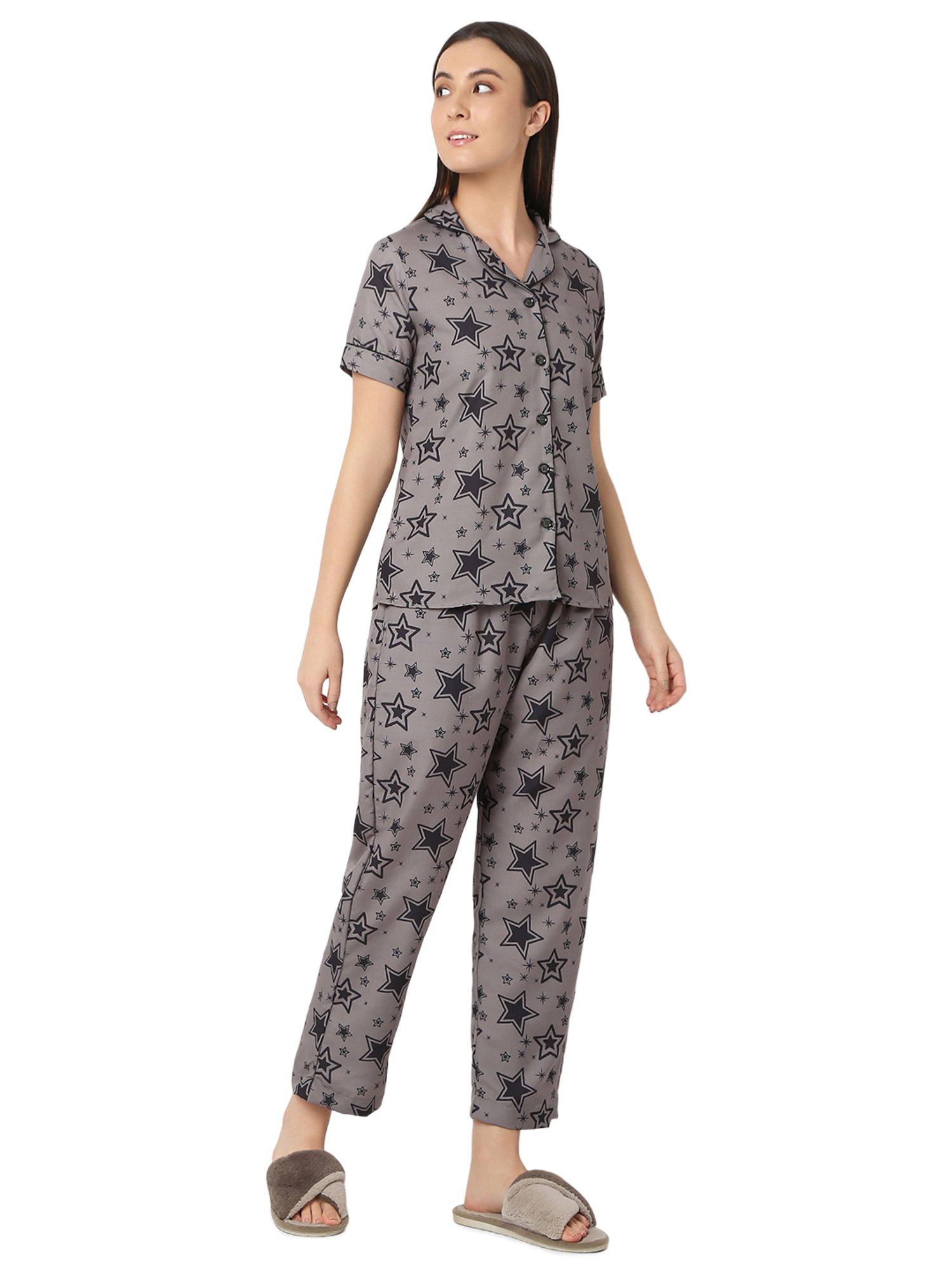 Smarty Pants Carcoal Printed Shirt With Lounge Pants