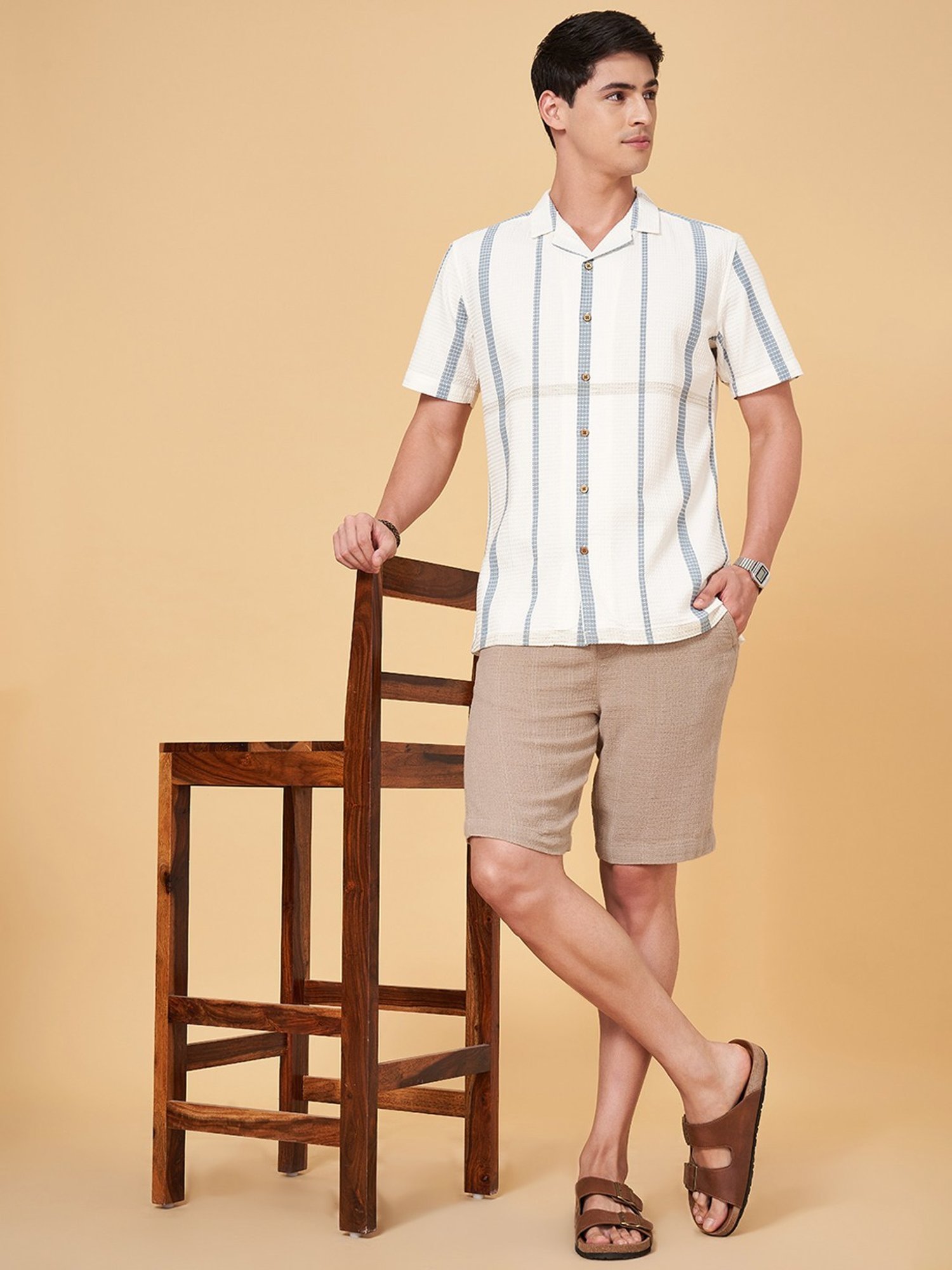 7 Alt By Pantaloons Kelp Slim Fit Texture Shorts