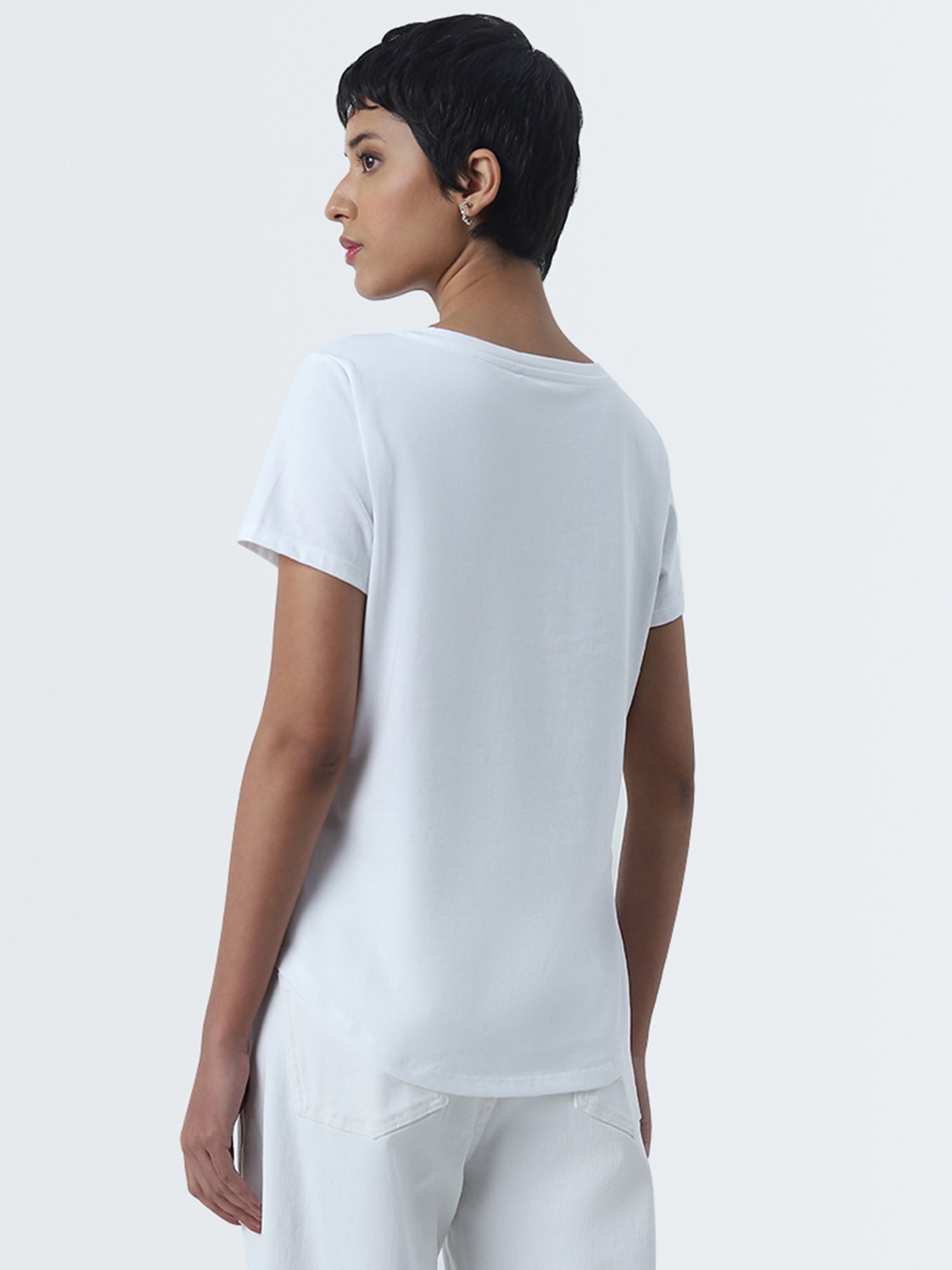 LOV by Westside White Text Printed Cotton T-Shirt