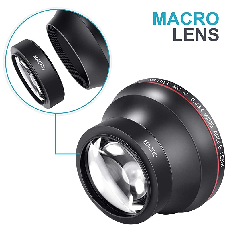 58MM 043x Professional HD Wide Angle Lens Macro Portion for Canon EOS Rebel 77D T7i T6s T6i T6 T5i T5 T4i T3i T3 SL1 1100D 700D 650D 600D 550D 300D 100D 60D 7D 70D