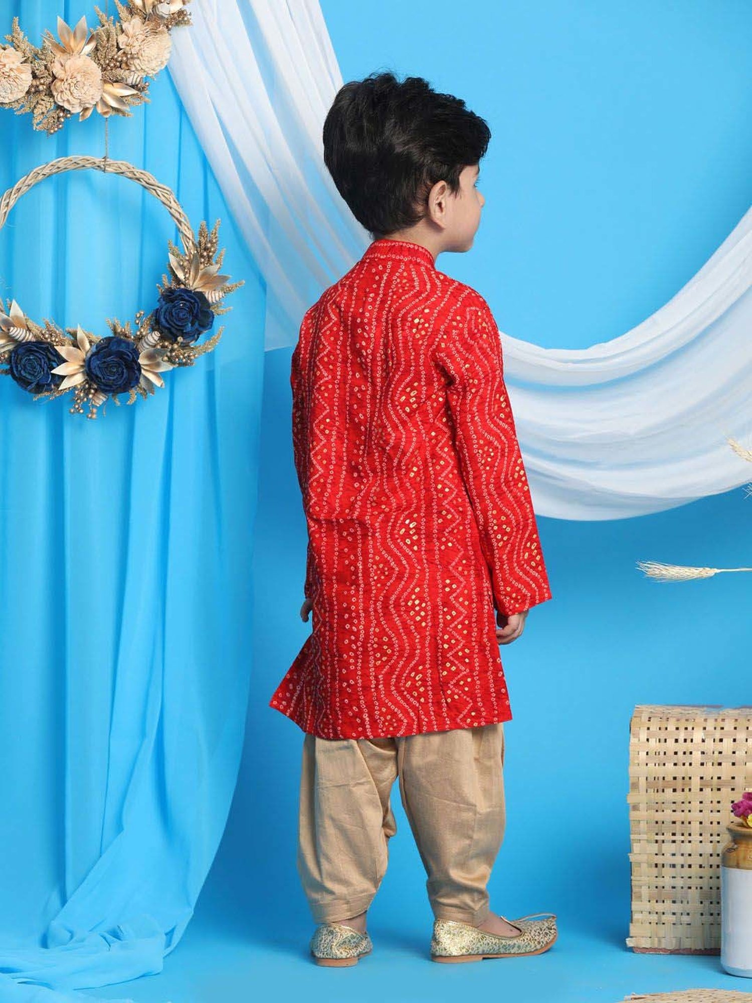 VASTRAMAY Boys Maroon & Rose Gold Printed Full Sleeves Kurta Sets