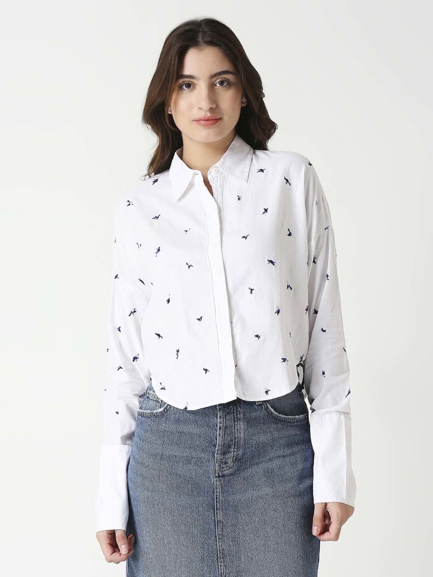 Remanika White Cotton Embroidered Shirt