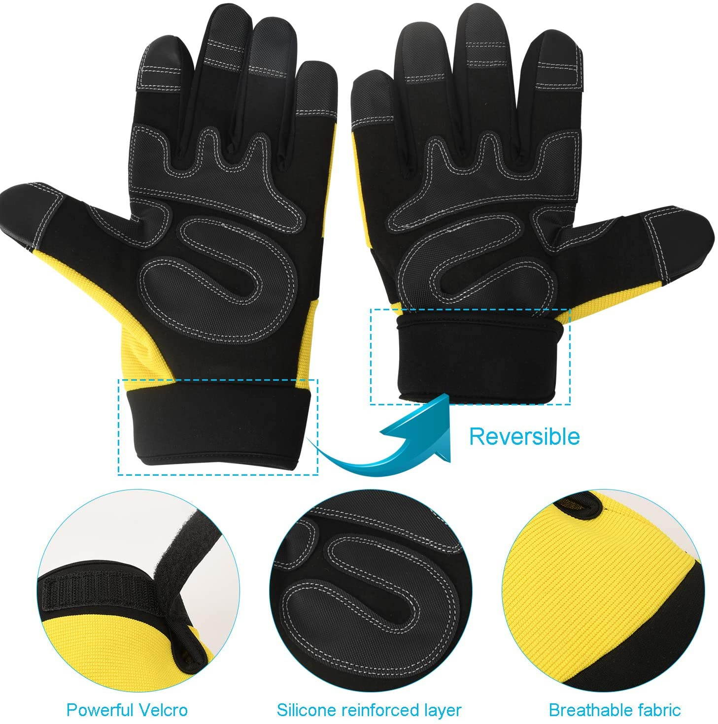 Safety Work Gloves - Breathable & Flexible Gardening Work Gloves for Garden, Yard, Mechanic, Welding (Black,Large)