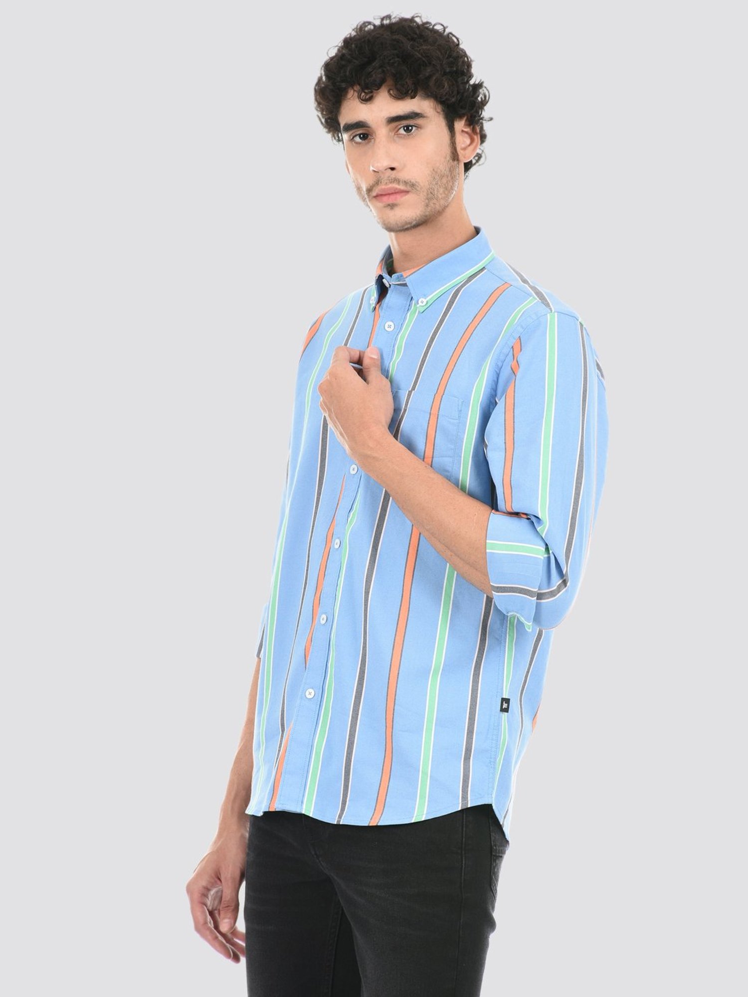 London Fog Blue Regular Fit Striped Shirt