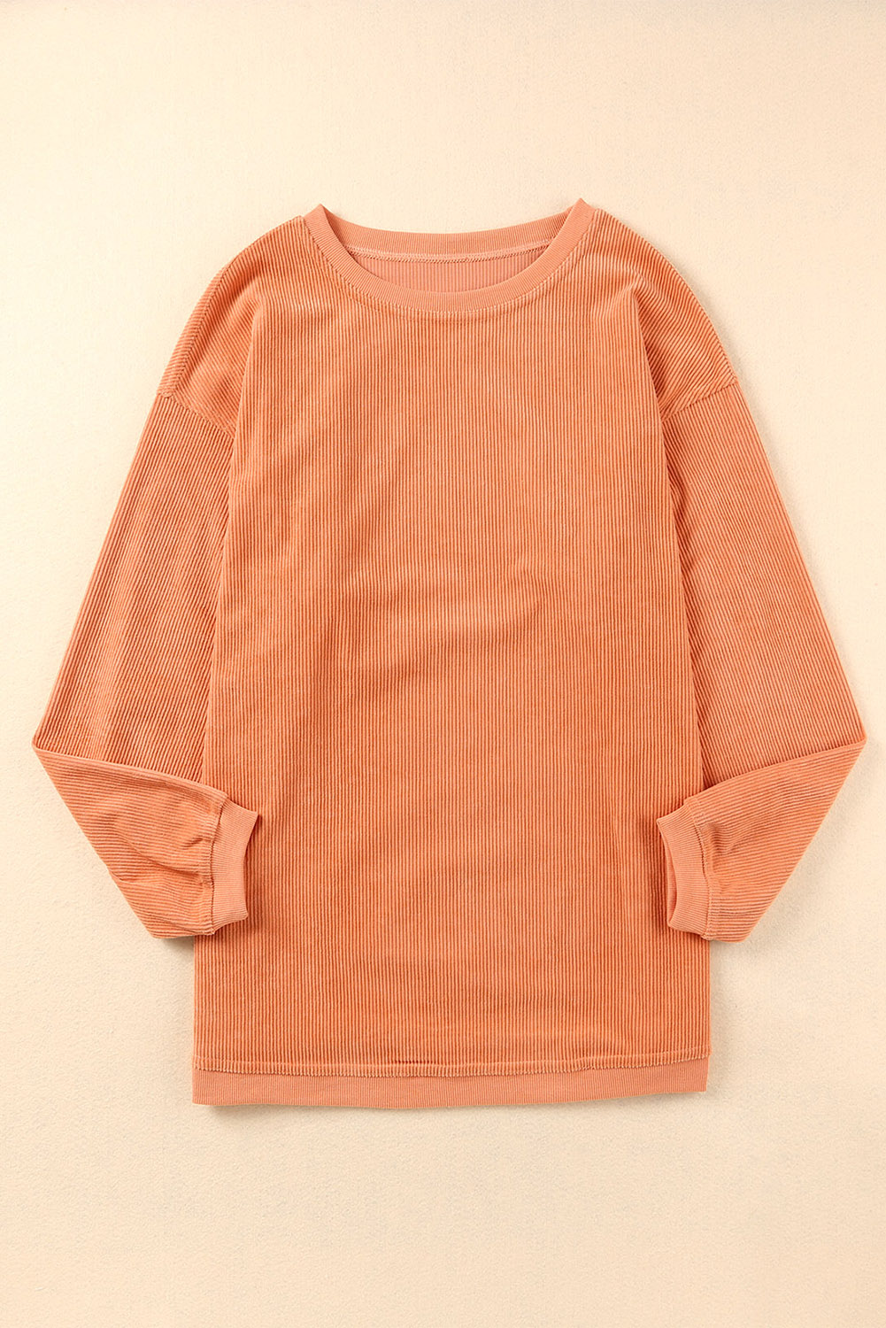 Orange Plain Drop Sleeve Crinkle Rib Oversized Sweatshirt