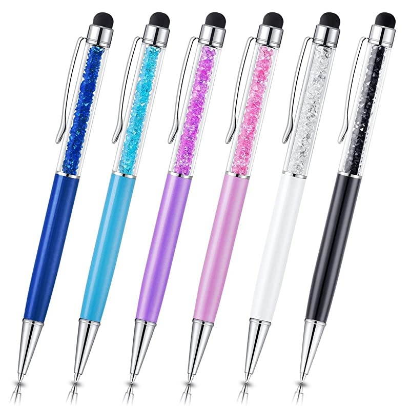 Stylus Pens  6Pcs Crystal 2 in 1 Slim Capacitive Stylus ampBallpoint Pen for Touch Screens iPhone 7 8 Plus x iPad Samsung Galaxy Tablets Sky Blue Pink Purple Royal Blue Black White