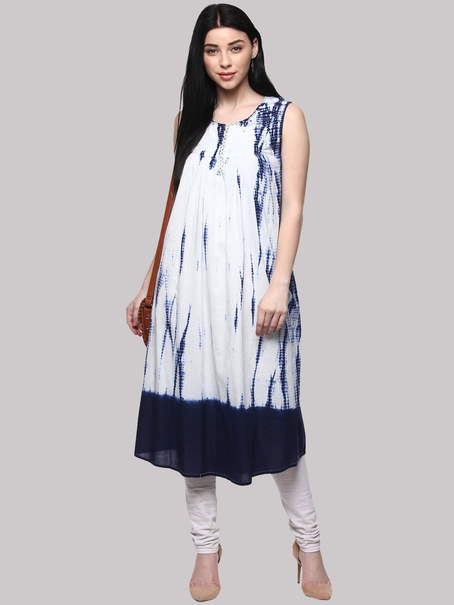 Geroo Jaipur Indigo Hand Block Printed Straight Pure Cotton Kurta