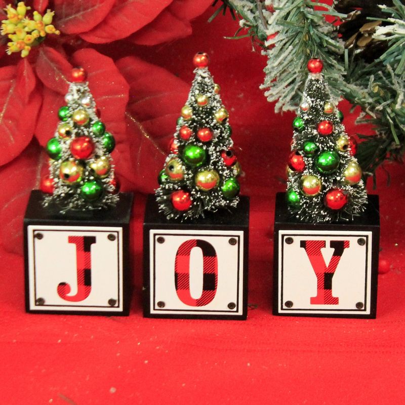 Christmas 5.0" Joy Blocks Decorated Trees  -  Decorative Figurines