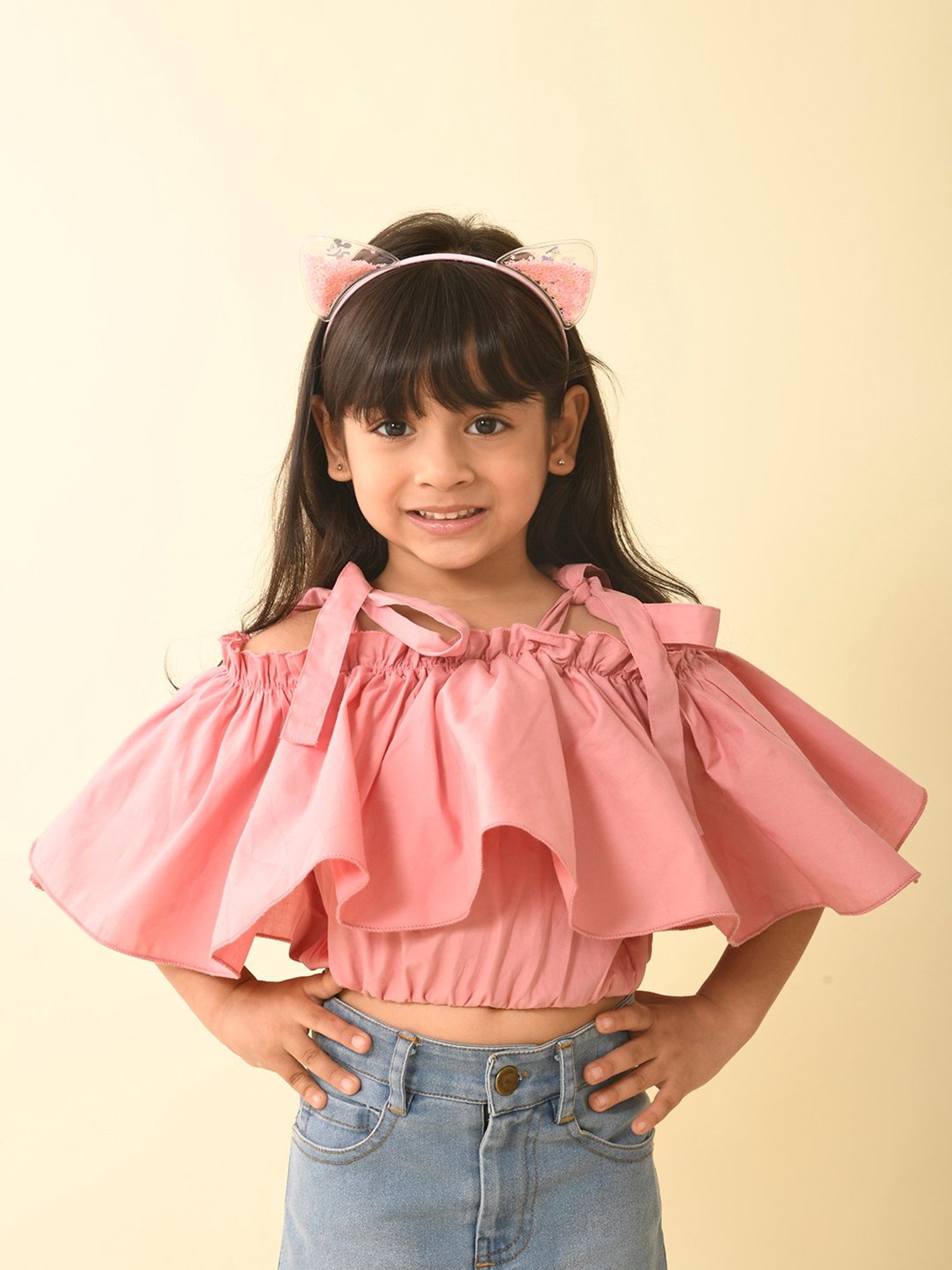 LilPicks Kids Pink Solid Crop Top