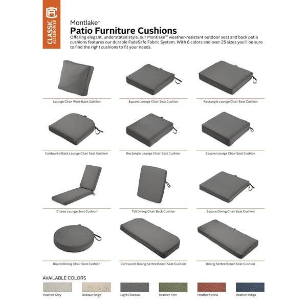 Classic Accessories 62-056-LCHARC-EC Montlake Fadesafe Patio Chaise Lounge Cushion, Light Charcoal - 74 x 23 in.