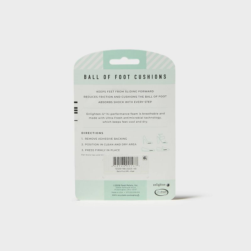 Women's Fab Feet by Foot Petals Ball of Foot Insoles Shoe Cushion Khaki - 3 pairs