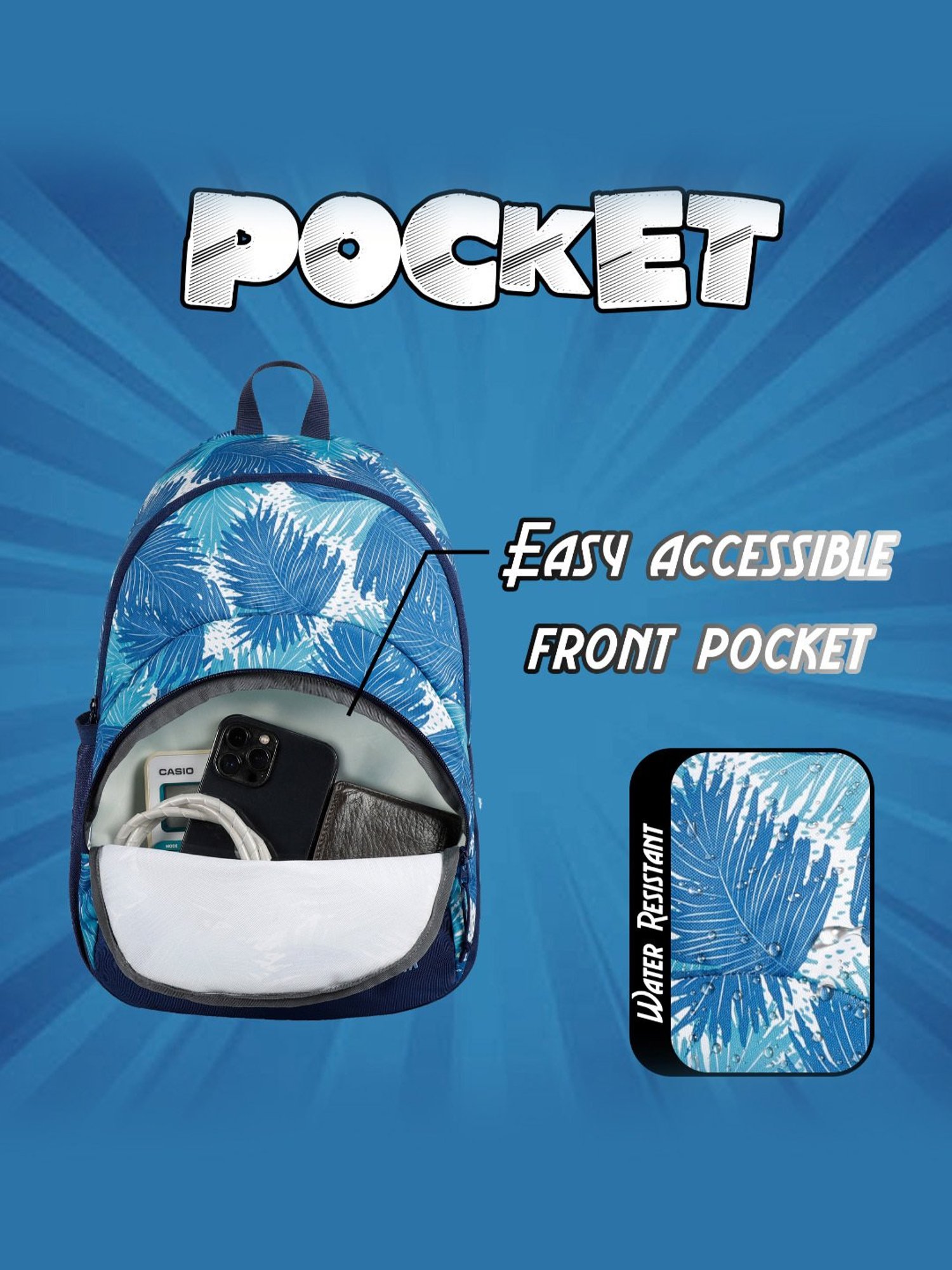 F Gear Dylan Ferns Aqua Navy Blue Printed Small Backpack