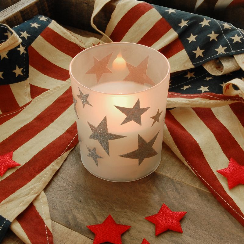 2ct LED Wax Candles Filled in Glass Holders With 2 Timers "Gold Stars" Candle - LumaBase