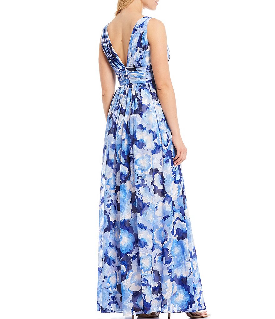 Aidan Aidan Mattox V-Neck Floral Printed Chiffon Ball Gown
