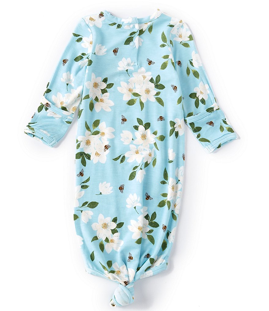 Angel Dear Baby Girls Newborn-3 Months Long-Sleeve Magnolia Floral Knotted Gown