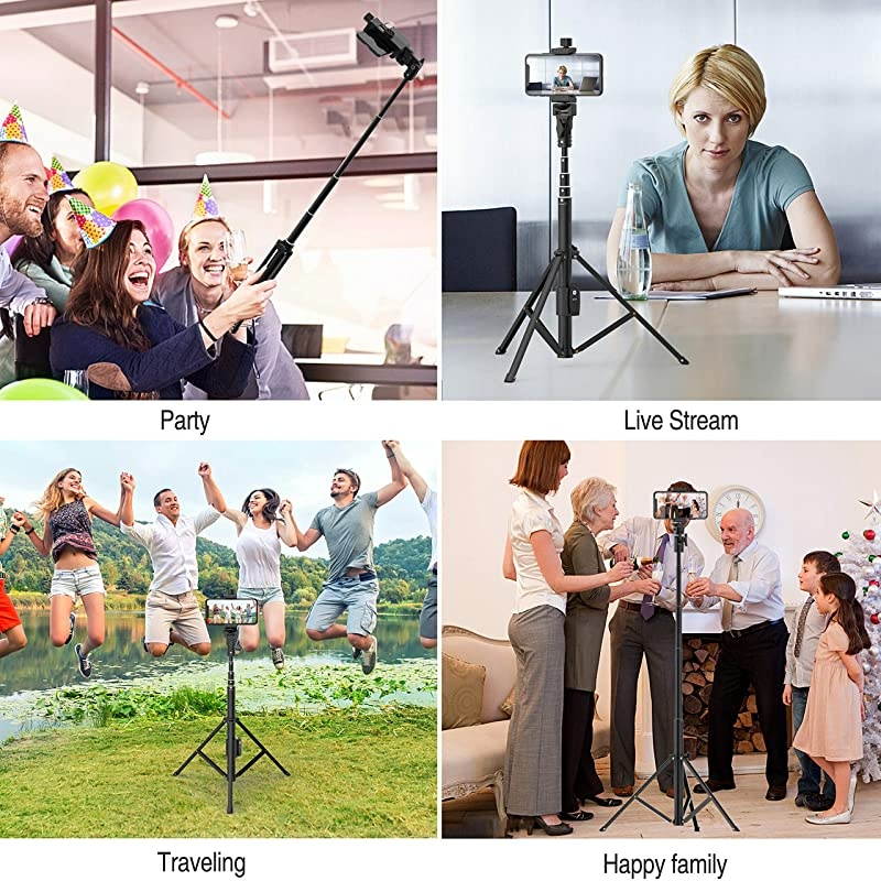 Stick Tripod, 52" Extendable Phone Camera Stick with Tripod Stand & Wireless Remote for Smart Phones, GoPro etc
