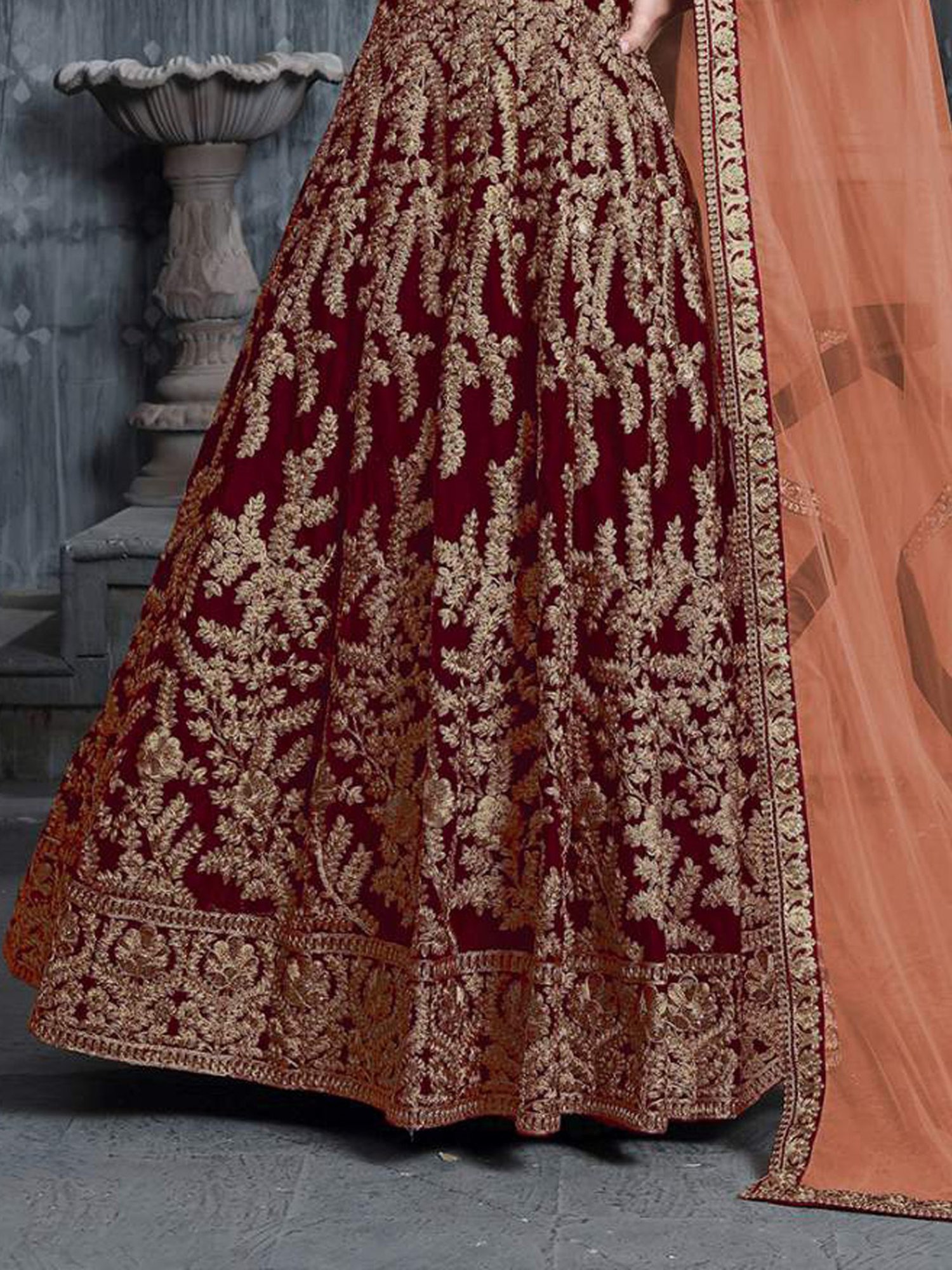Odette Maroon Embroidered Unstitched Dress Material