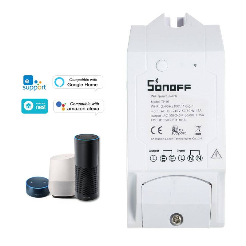 SONOFF TH16 16A/3500W Smart Wifi Switch Monitoring Temperature Humidity Wireless Home Automation Kit Works With Amazon Alexa and for Google Home/Nest