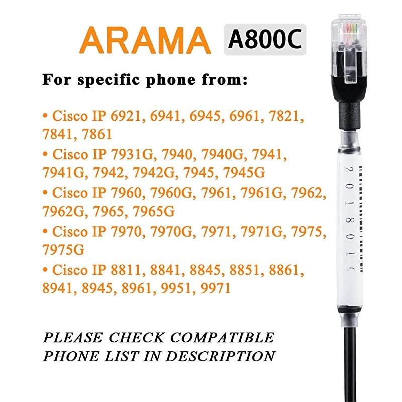 Cisco Headset with Noise Canceling Microphone Mute Switch ONLY for Cisco IP Phones 6941 7841 7861 7941 7942 7945 7960 7961 7962 7965 8845 8945M12 M22 etc