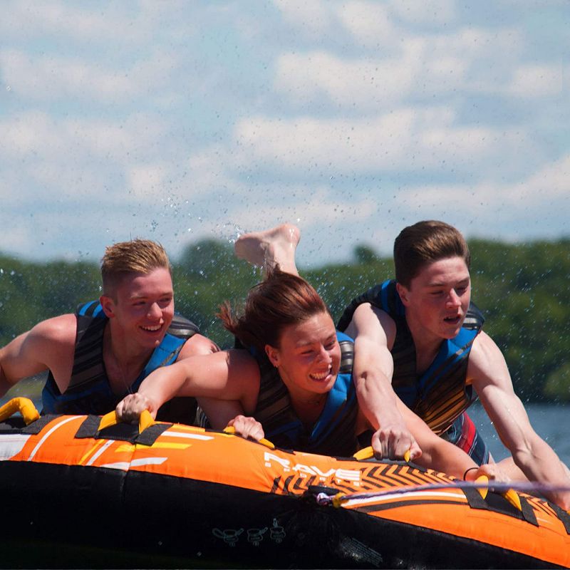 Rave Sports 2709 Mass Frantic 2.0 4 Rider Person Capacity Heavy Duty 76 Inch Diameter Inflatable Water Lake Boat Float Towable Boating Tube, Orange
