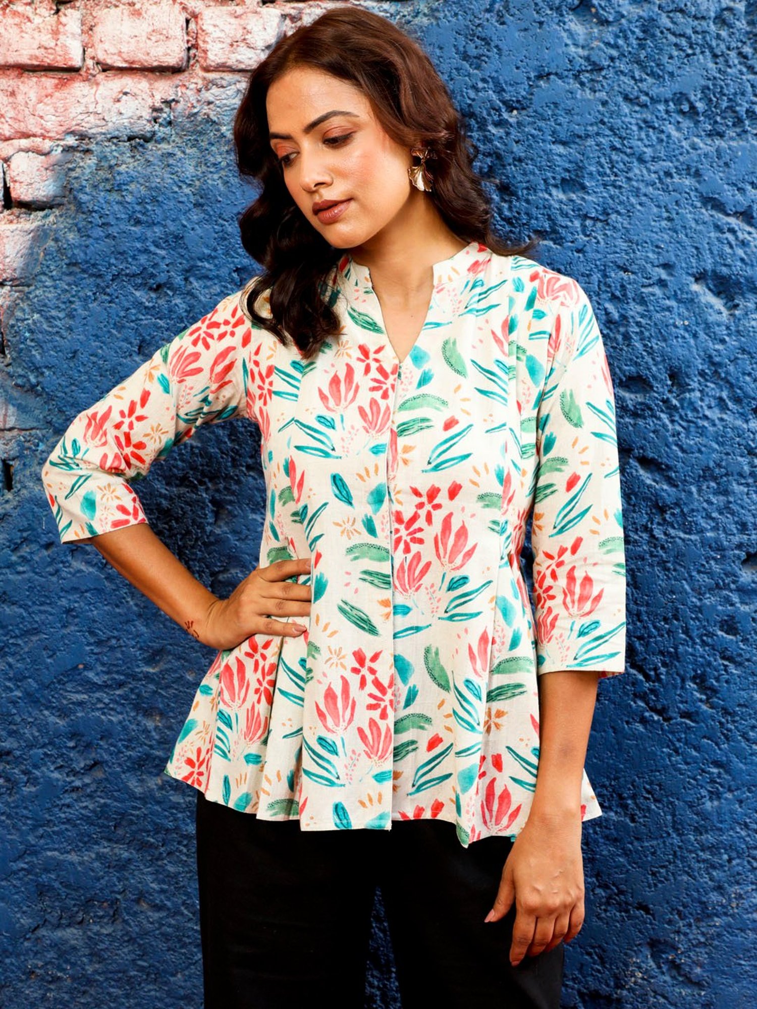 Jaipur Kurti Beige Cotton Printed Top