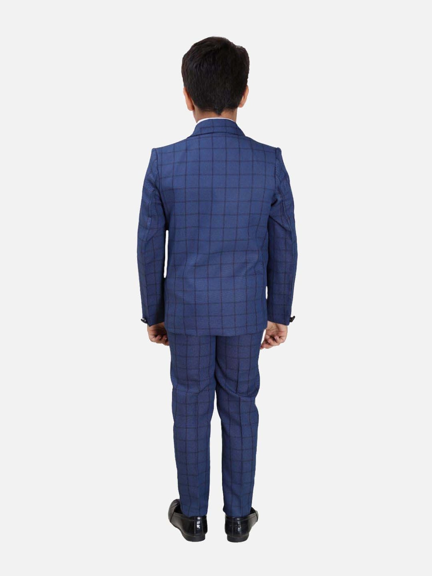 Fourfolds Boys Blue Checks Full Sleeves Suit Set