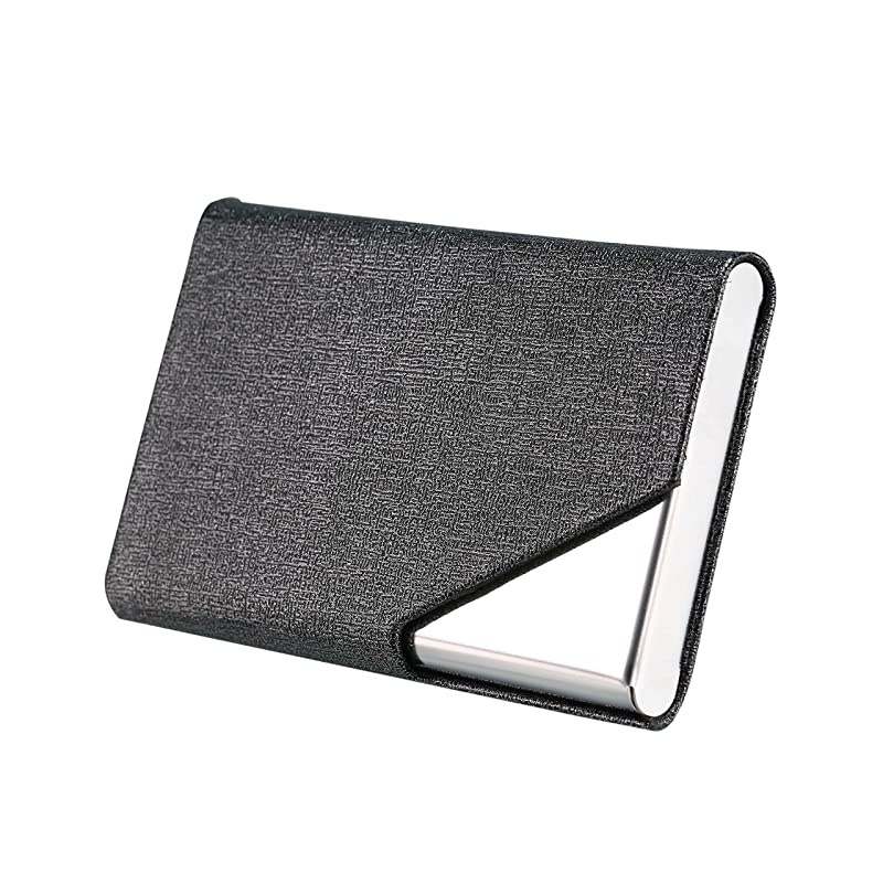 Metal Leather Business Card Holder for Men Women  Slim Hard Business Name Card Case Credit Card Holder Card Wallet Carrier Metal Card Pocket Card Holder with Magnetic Shut Grey