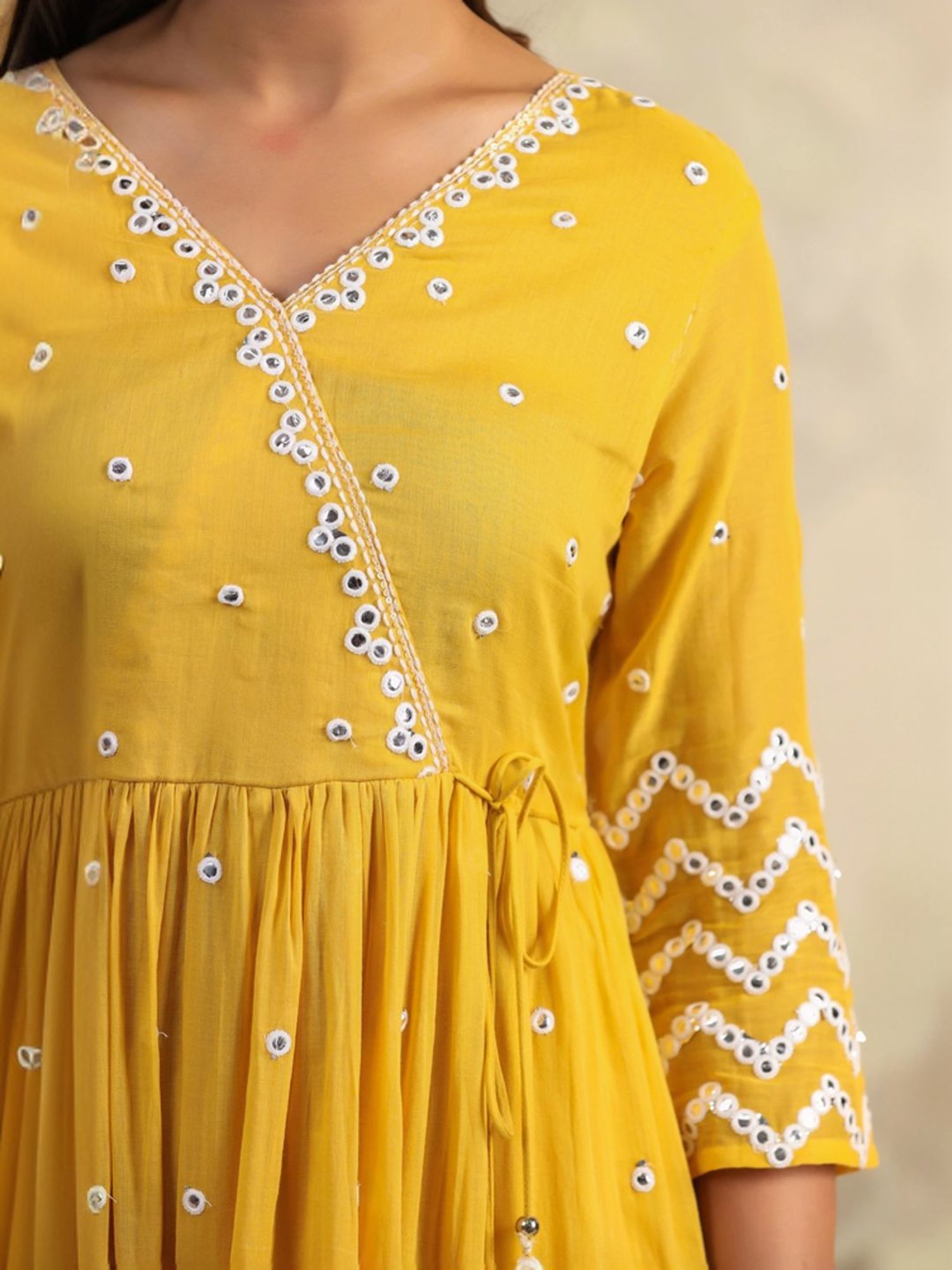 SCAKHI Yellow Cotton Embroidered Kurta Pant Set With Dupatta