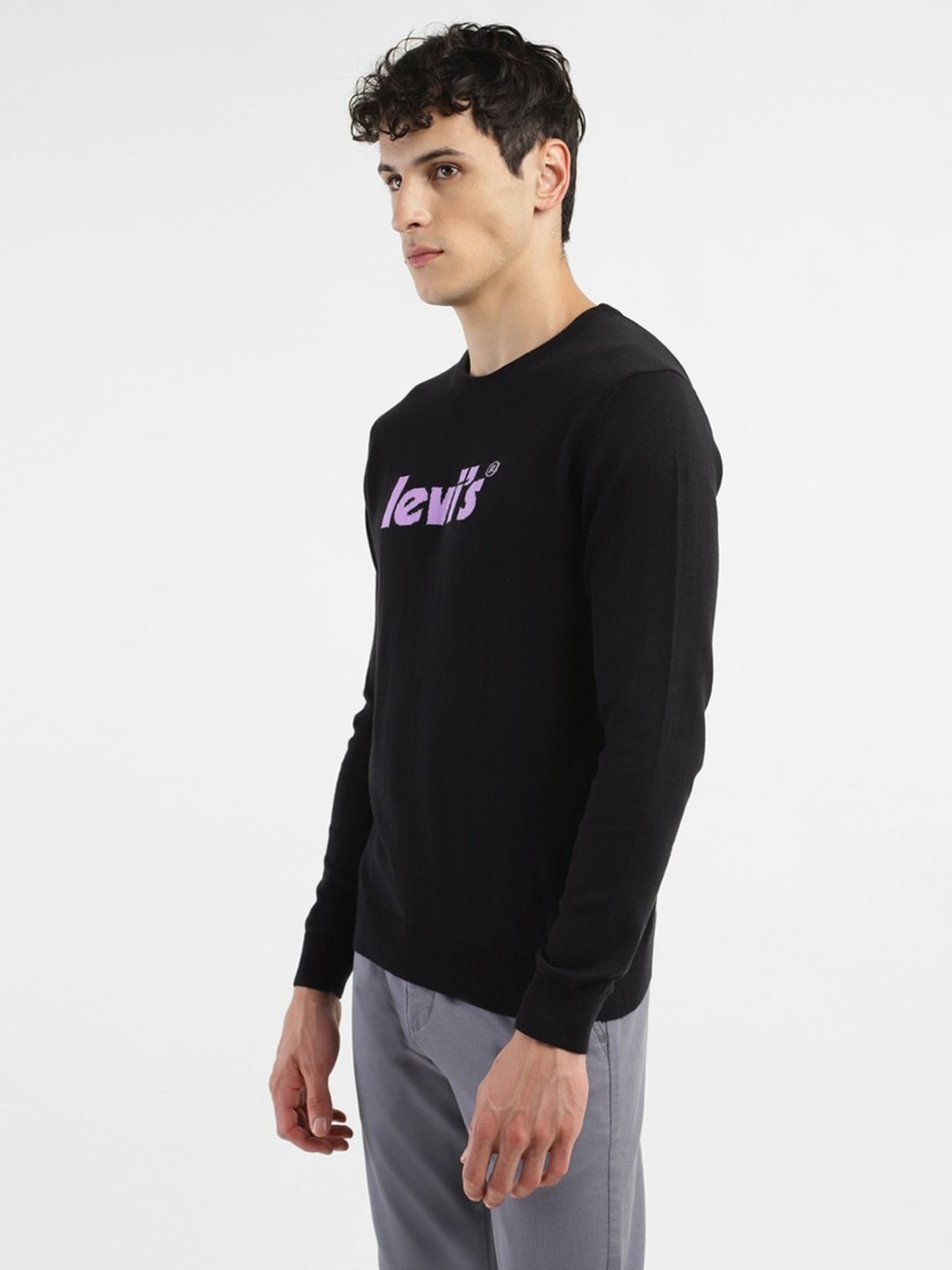 Levi's Black Cotton Regular Fit Logo Printed Sweater