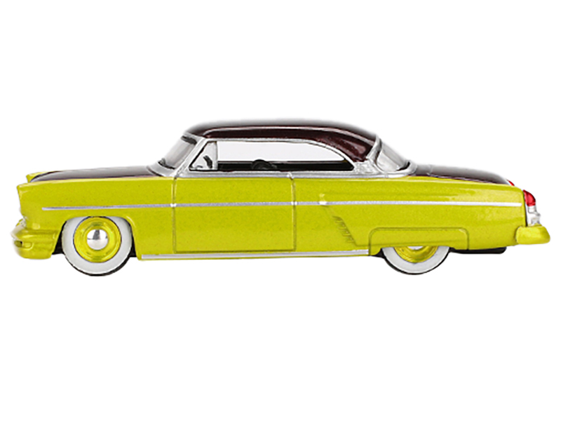 1954 Lincoln Capri Hot Rod Lime Yellow Metallic and Brown Metallic Limited Edition 1/64 Diecast Model Car by Mini GT