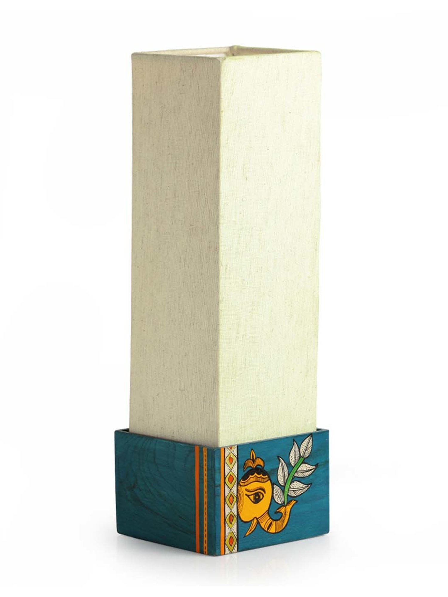 ExclusiveLane 'The Blueberry Elephant' Madhubani Hand-Painted Square Table Lamp In Wood