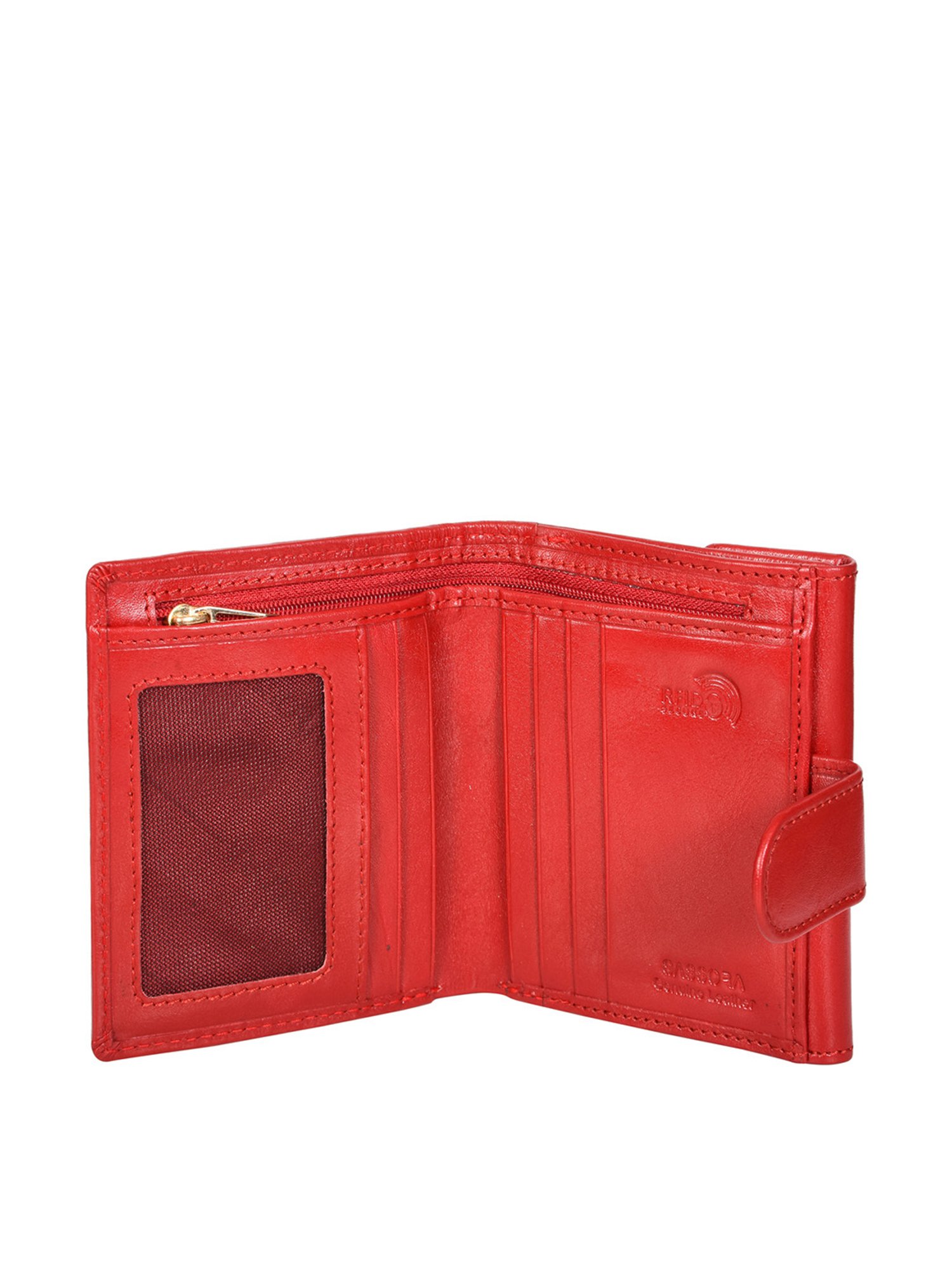 SASSORA Red Solid Rfid Bi-Fold Wallet for Women