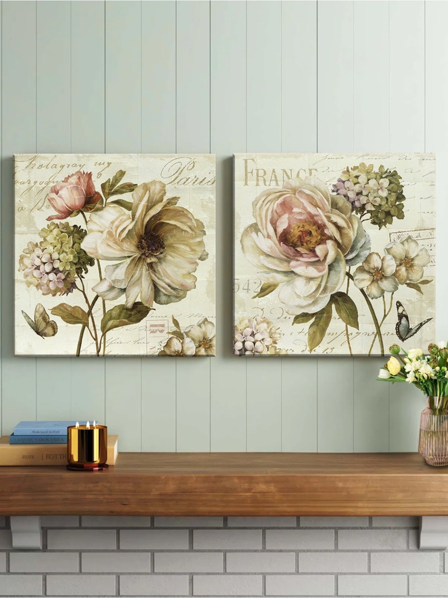 Art Street Blooming Flower Printed Multicolor Cotton Canvas Wall Art - Set Of 2