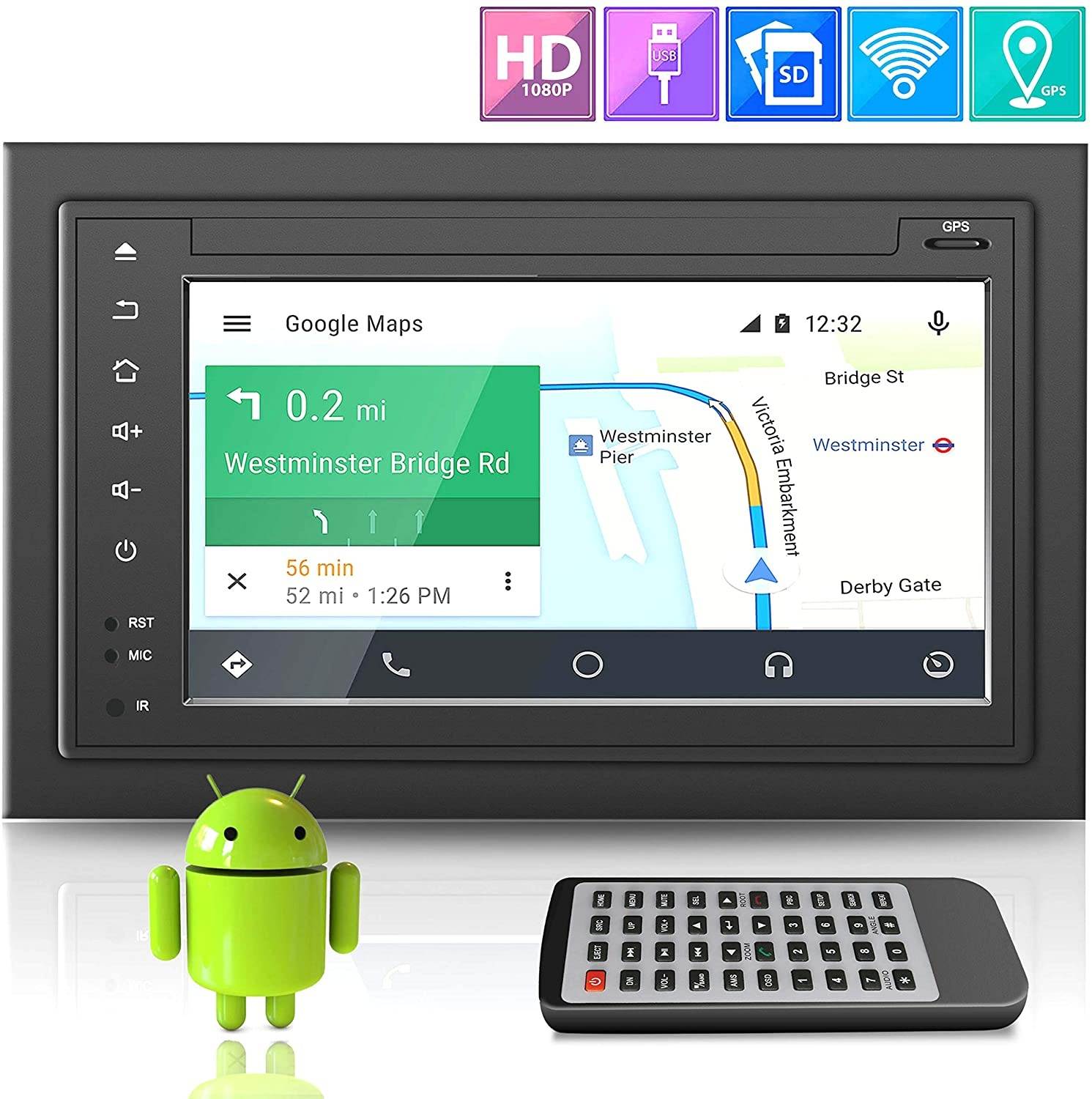 Premium Lanzar Android 6.5" Double Din Bluetooth Widescreen Car Stereo Receiver, Headunit, Touchscreen Tablet Style Display, Wi-Fi Web Browsing, App Download, GPS, HD 1080P Support, SD/USB (SDAND620)