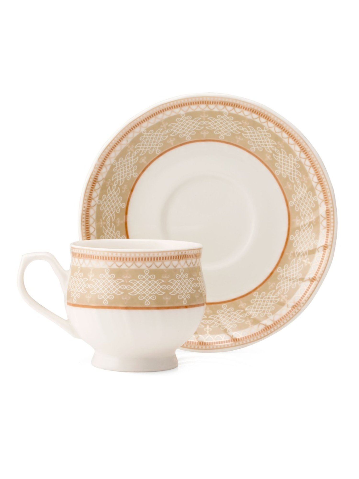 JCPL White & Red Ceramic Cup (0.18 L) - Set of 6