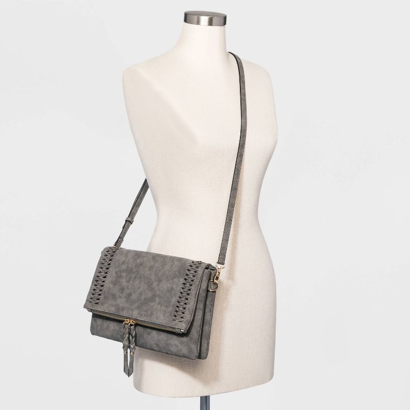 VR NYC Magnetic Closure Foldover Ring Crossbody Bag - Gray