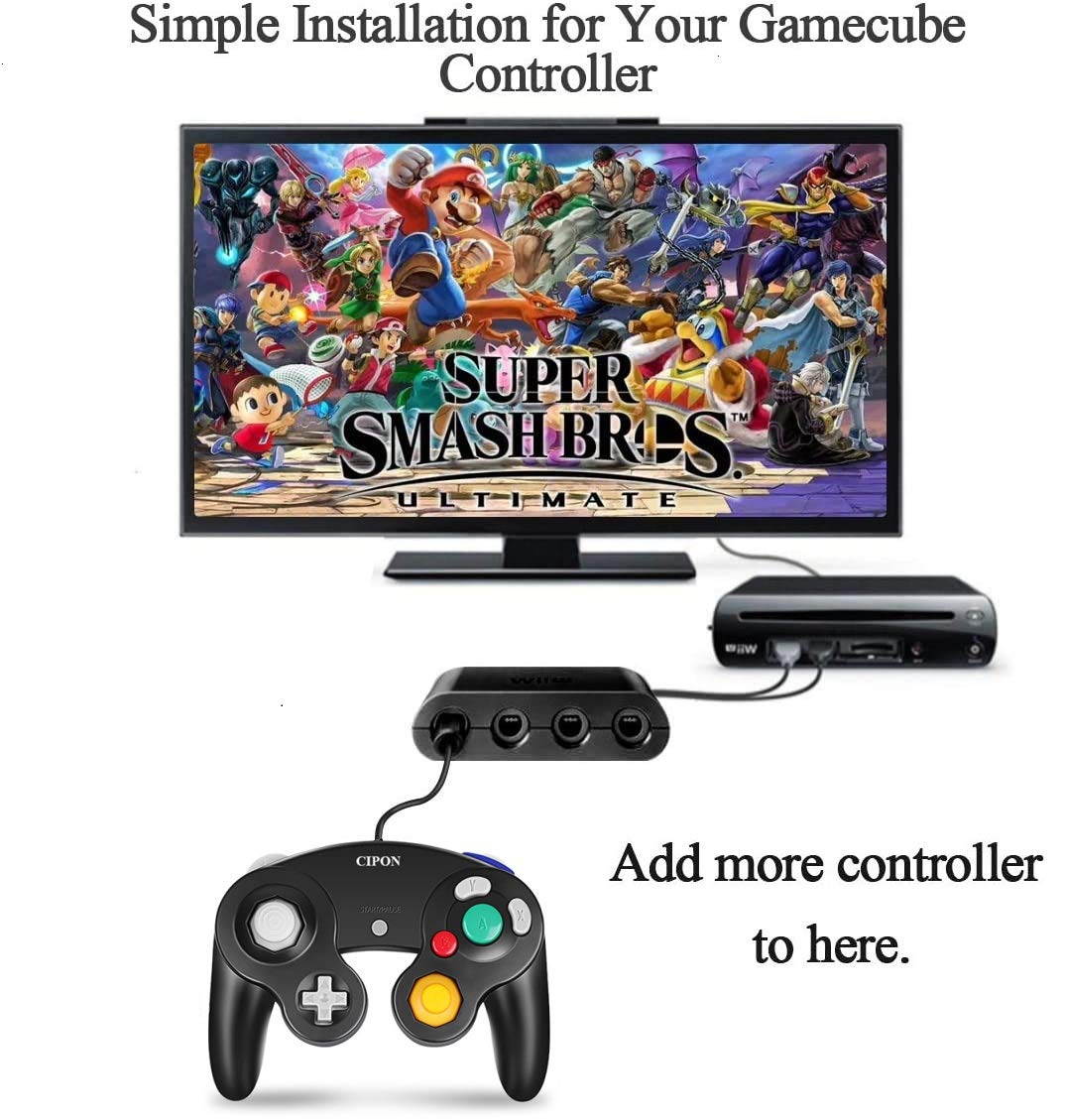 Gamecube Controller Compatible with Nintendo Gamecube and Wii U Classic Wired Controller NGC Gamepad Joystick Black