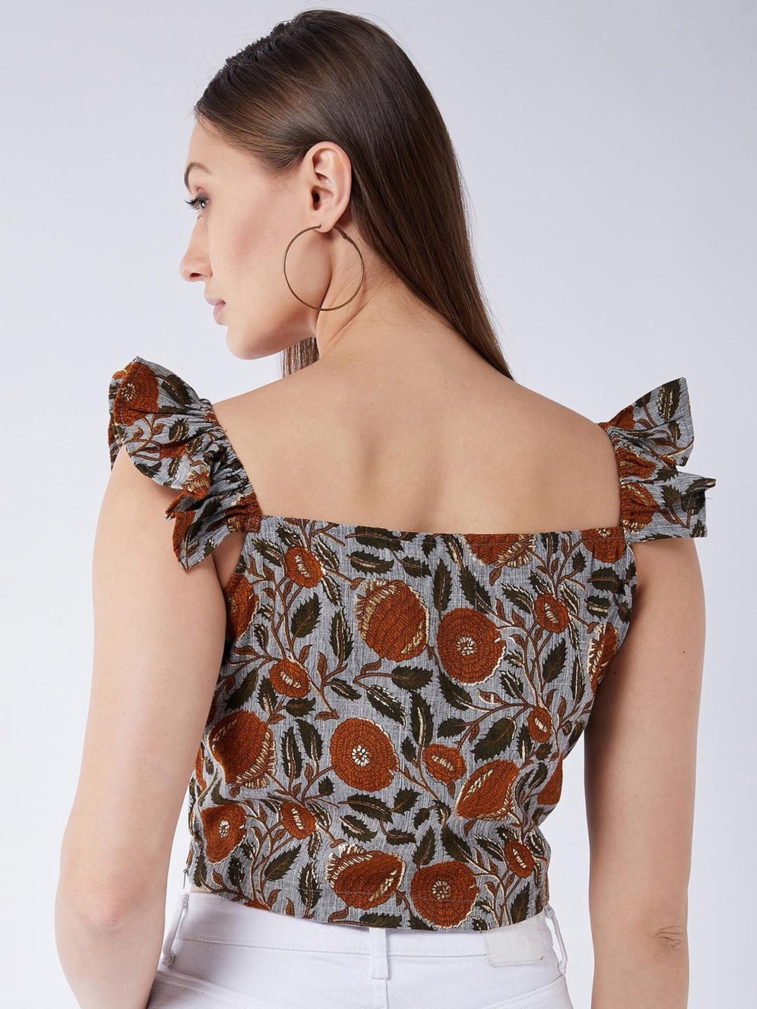 Inweave Grey Printed Crop Top