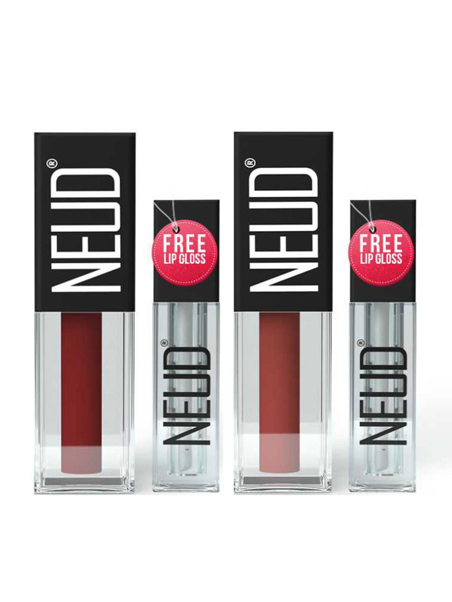 Neud Matte Liquid Lipstick Combo Jolly Coral & Red Kiss with Two Lip Gloss Free