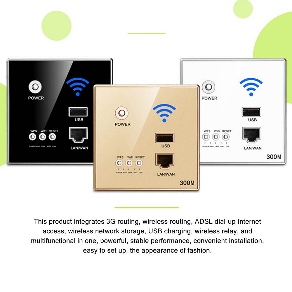 300Mbps Power AP Relay Intelligent Wireless WIFI Repeater Extender Wall Embedded 2.4GHz Router Panel with USB Socket