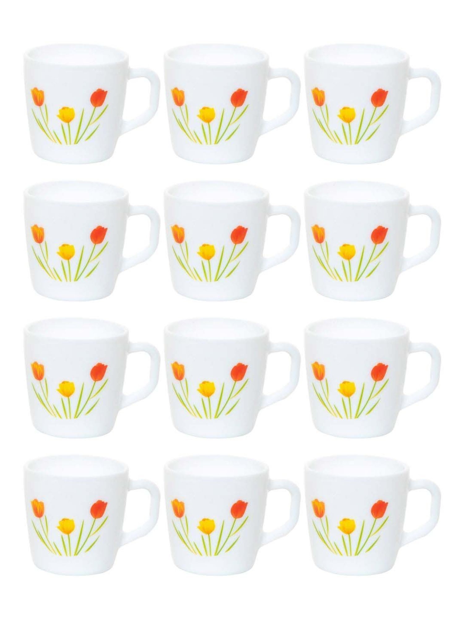 Cello Imperial Ricca White & Orange Glass Coffee Mug (0.18 L) - Set of 12