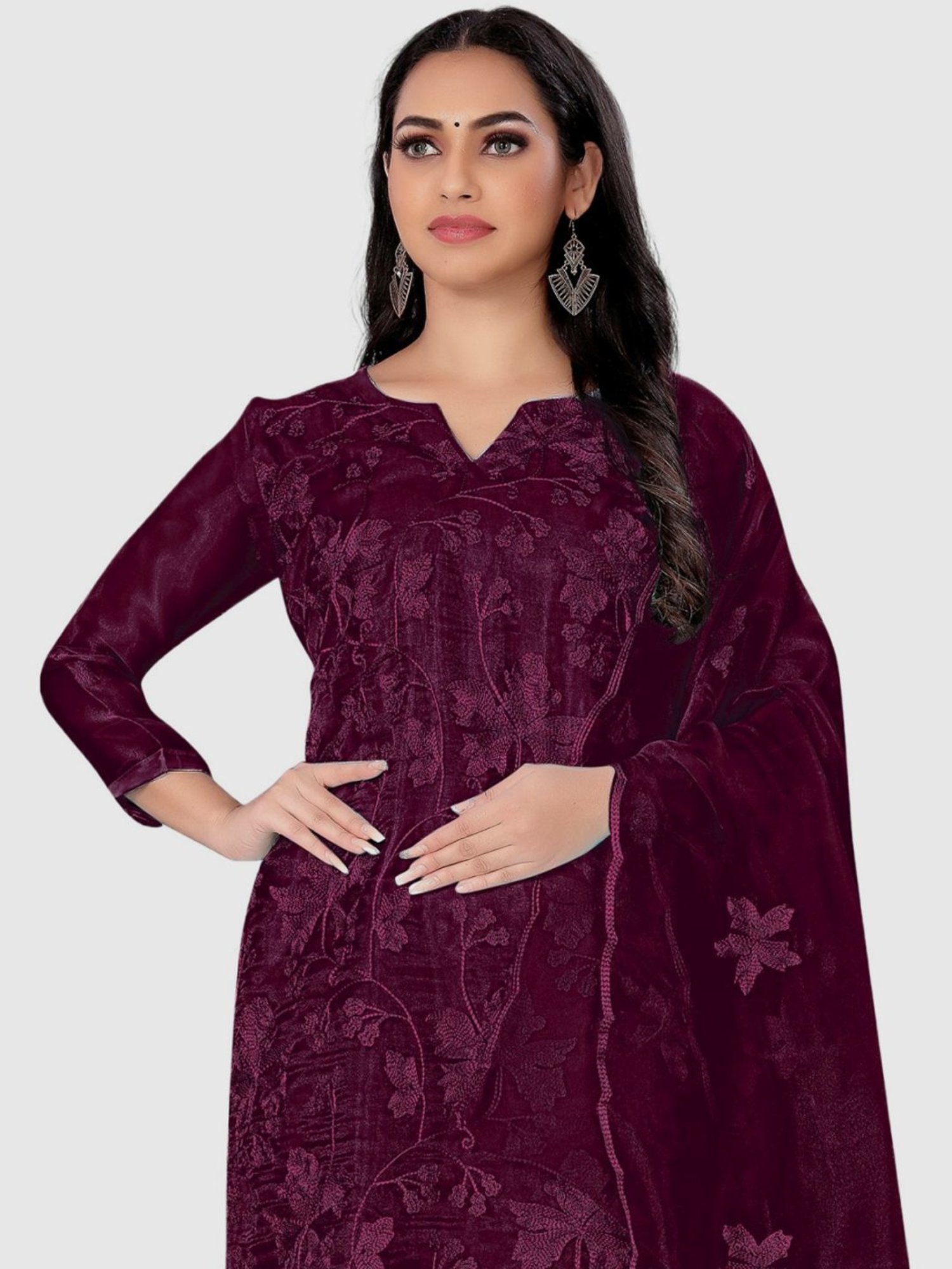APNISHA Purple Embroidered Unstitched Dress Material