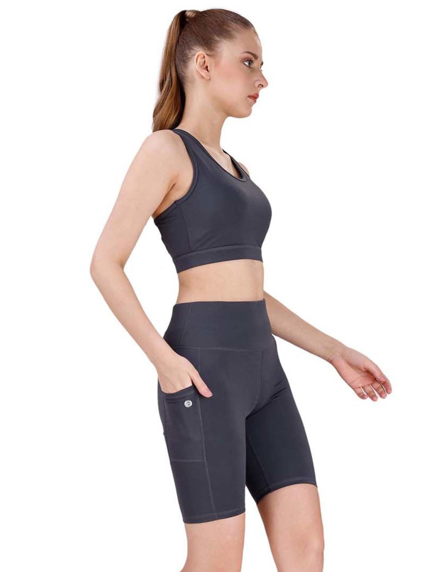 Soie Grey Sports Bra Shorts Set