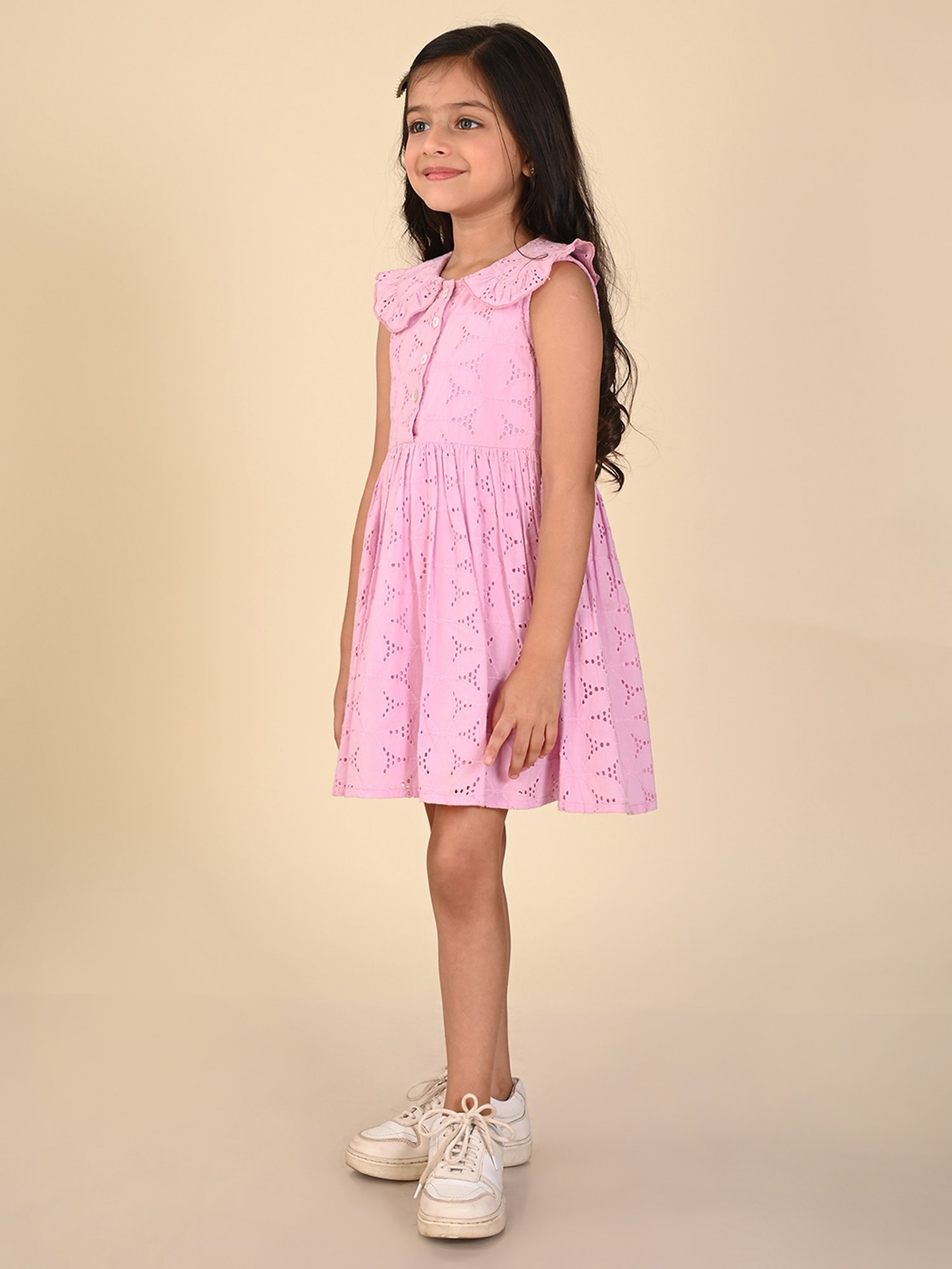 LilPicks Kids Light Purple Self Design Dress